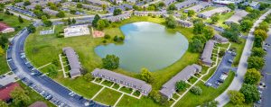 Overview shot of Hinsdale Lake Terrace buildings and lake